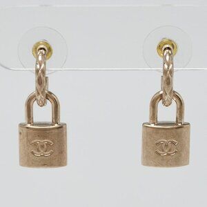 Chanel Gold Metal CC Lock Hoop Earrings